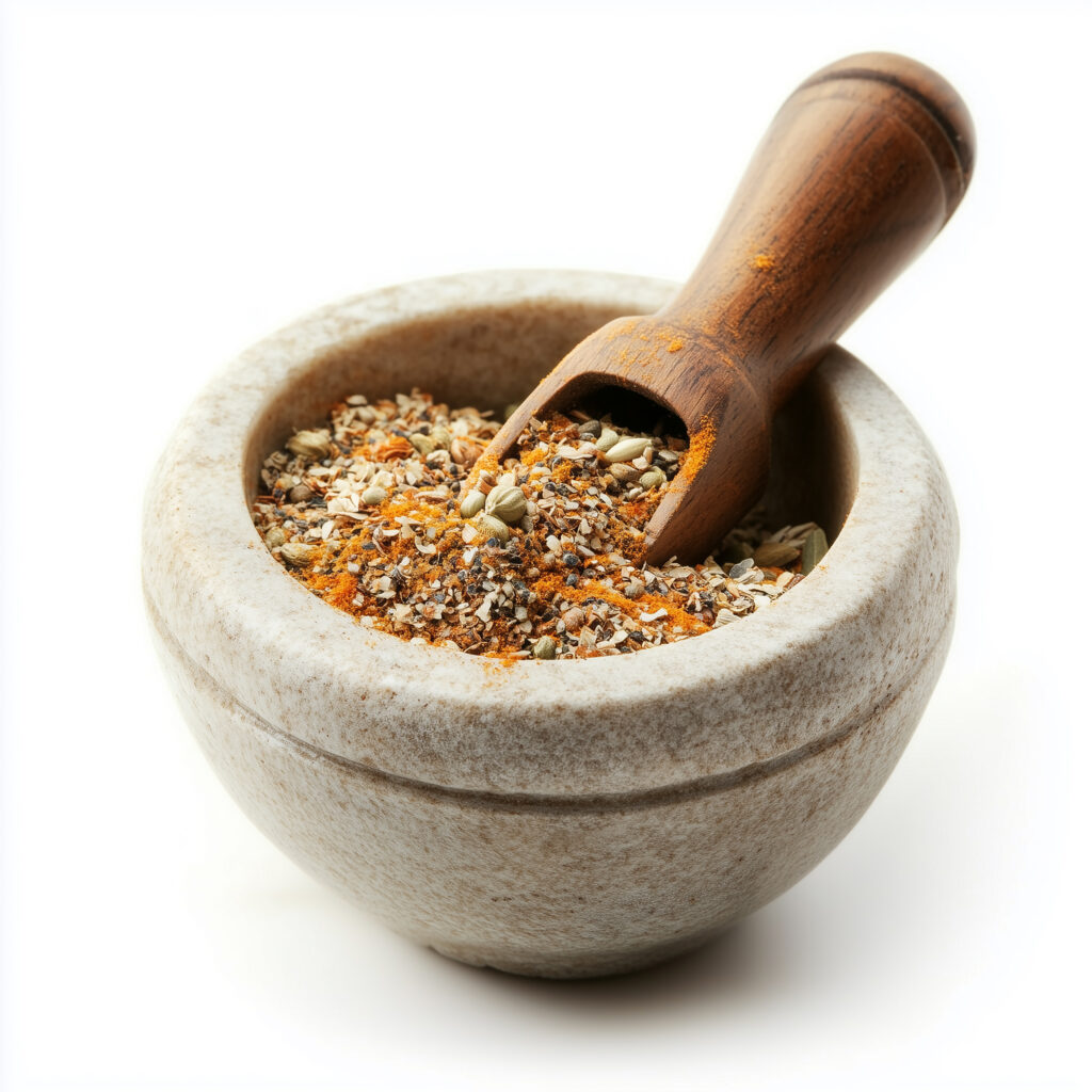bowl garlic seasoning with wooden spoon